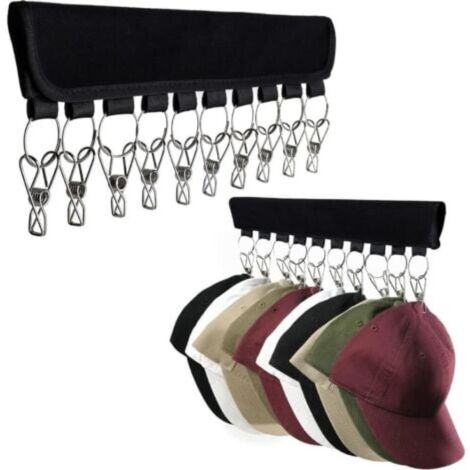 Caja de almacenamiento de sombreros de 2 piezas con 10 clips grandes, adecuada para colgar gorras de béisbol, sombreros de invierno y accesorios, compatible con diferentes perchas