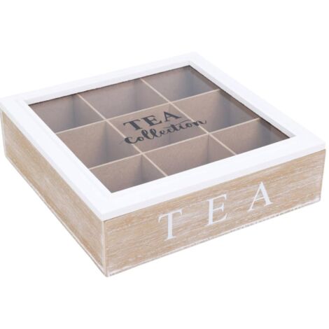 Caja de almacenamiento de té portátil multifuncional, tablero MDF + cubierta de vidrio
