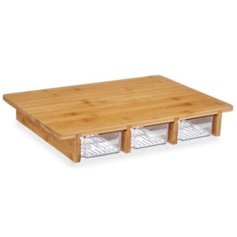 Caja de almacenamiento de tres compartimentos de bambú ecológico natural, adecuada para cocina y dormitorio