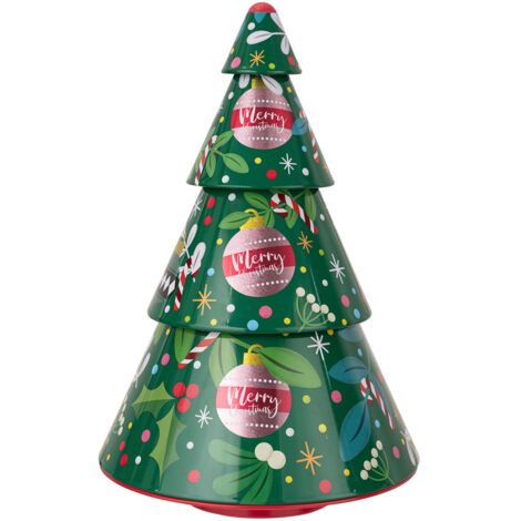 Caja de almacenamiento decorativa de metal con forma de árbol de Navidad - Juego de 3 piezas (verde)