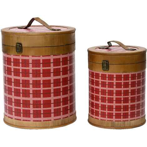 Caja de almacenamiento estampada a cuadros con cerradura de cobre y asa de ecopiel marrón 30 x 30 x 38 cm