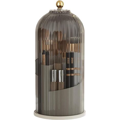 Caja de almacenamiento giratoria para cosméticos, soporte para brochas de maquillaje, soporte para perfumes y expositor de cosméticos apta para delineador de ojos y pintalabios (negro transparente).