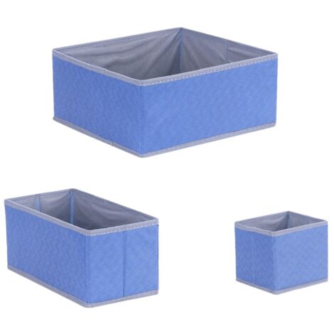 Caja de almacenamiento multifuncional de 3 piezas, tela transpirable, adecuada para cajones, almacenamiento de escritorio - azul