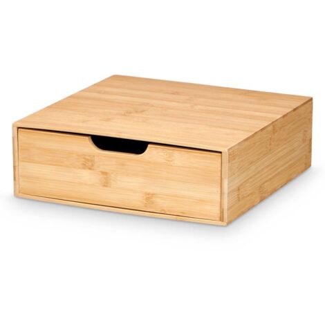 Caja de almacenamiento multifuncional de bambú natural con práctico diseño de cajón, marrón