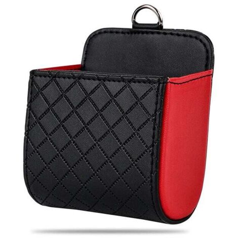 Caja de almacenamiento para coche KZQ, caja de almacenamiento lateral para asiento de coche, organizador de cuero para teléfono, bolsa de almacenamiento para rejilla de ventilación (negro y rojo)
