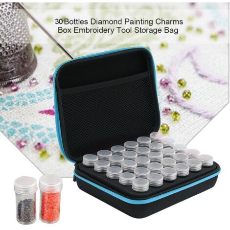 Caja de almacenamiento para herramientas y dijes de pintura de diamantes (30 botellas) - Bolsa de almacenamiento azul