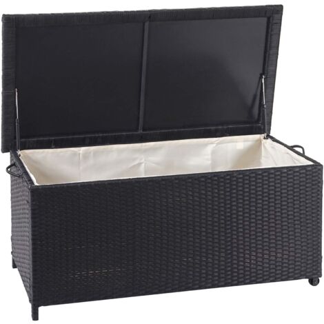 Caja de almacenamiento para jardín en poliratán negro con ruedas para guardar cojines 51x100x50cm 170L 040001367