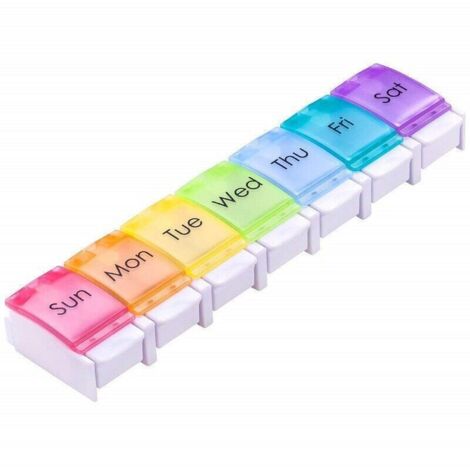 Caja de almacenamiento portátil para 7 días, caja de almacenamiento portátil con 7 paneles arcoíris, caja de almacenamiento portátil fácil de abrir (arcoíris en inglés).