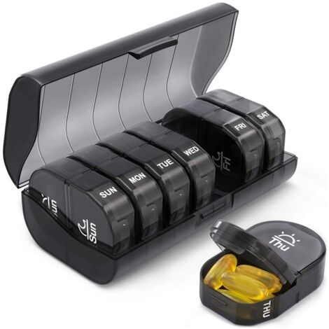 Caja de almacenamiento portátil para 7 días, mañana y noche, caja de almacenamiento portátil de 2 piezas para 7 días, para bolsos o bolsillos, resistente a la humedad, para almacenamiento.