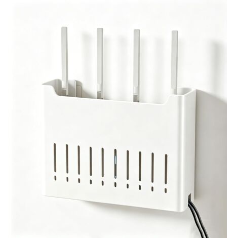 Caja de almacenamiento, soporte de pared para módem, caja para cables, ideal para guardar routers, cables, enchufes o adaptadores, etc. (Blanco)