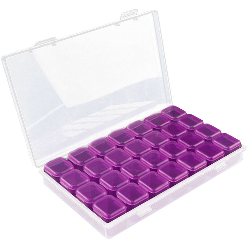 

Caja de almacenamiento transparente de 28 rejillas Caja de almacenamiento de joyas de manicura individual resistente a roturas con cubierta, Purpura