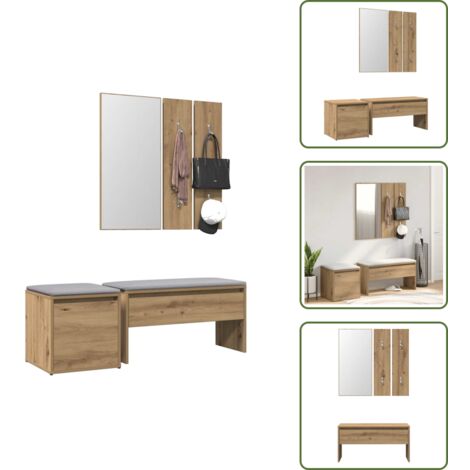 Caja de almacenamiento - vidaXL Set de muebles recibidor madera contrachapada roble artesanal - Muebles de madera contrachapada