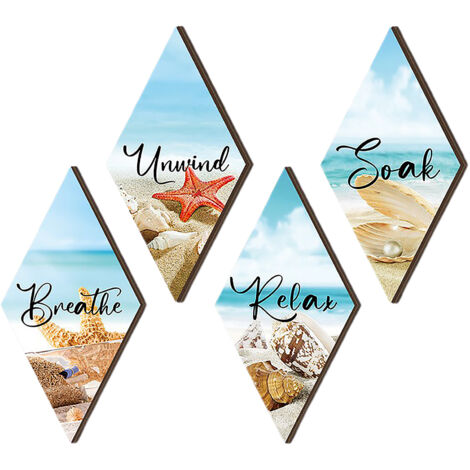 Caja de almacenamiento y embalaje “Coco Beach” – Juego de 4 colgadores de pared de madera con diseño de concha marina, decoración bohemia veraniega.