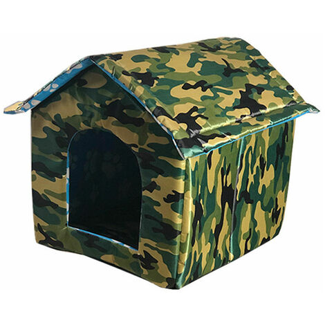 Caja de arena para gatos callejeros, caseta de caja de arena impermeable para gatos, casa cálida al aire libre para gatos callejeros, casa de campo para mascotas, plegable y lavable (verde camuflaje M