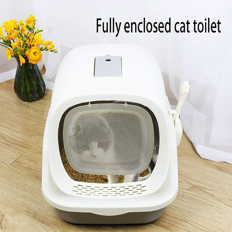 

Caja de arena para gatos conveniente y fácil de limpiar Caja de arena para gatos completamente cerrada con capucha Caja de arena para gatos con pala,