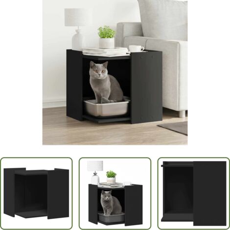 Caja de arena para gatos -  Mueble arenero para gatos madera ingeniería negro 53x53x51 cm