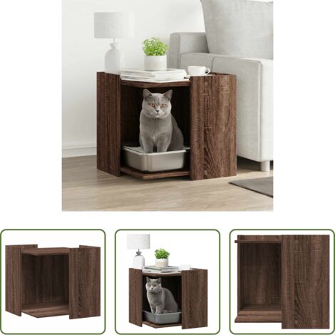 Caja de arena para gatos -  Mueble arenero para gatos madera marrón roble 53x53x51 cm