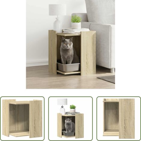 Caja de arena para gatos -  Mueble arenero para gatos madera roble Sonoma 42x42x51 cm