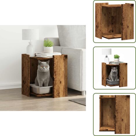 Caja de arena para gatos - vidaXL Mueble arenero de gatos madera ingeniería envejecida 42x42x51cm - Mueble de madera envejecida