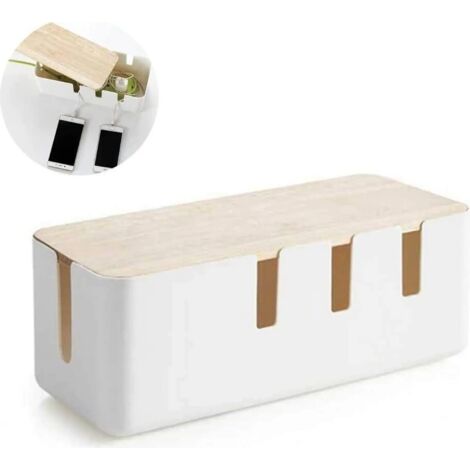 Caja De Cables MINKUROW Caja De Gestión De Cables De Plástico Abs Y Madera Grande, Gestión Y Organización De Cables Para Máxima Seguridad, Color Blanco