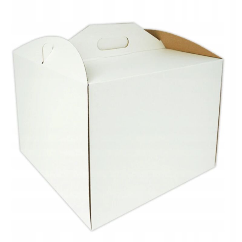 Caja de cartón para tarta 26 x 26 x 25 cm Embalaje BLANCO con asa