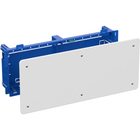 Caja de conexión de tabique hueco empotrable para tubo de Ø25mm con tapa ciega IP20 42x18x6,4cm color azul y blanco
