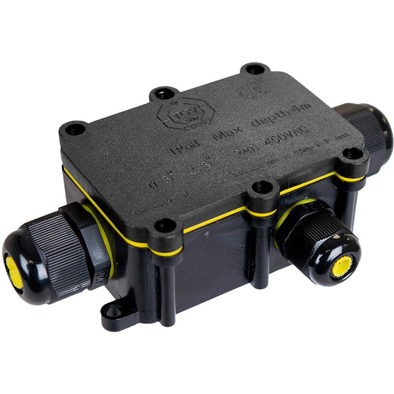 

Caja de empalmes aerea para exterior estanca con 3 prensaestopas ip68 para exterior 8x5,2x3,7cm black series - Solera