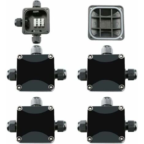 Caja de conexiones eléctricas para exterior estanca (paquete de 4), conector estanco IP66, conector de 3 vías, caja eléctrica para exterior, Ø 5,5 mm a 10,2 mm. 3 cables PG9, de color negro.