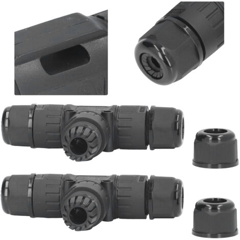 Caja de conexiones en T de 3 vías y 3 hilos, conector impermeable IP68 EW-M20T-3P para LED de exterior, materiales: PA66 y cobre, 2 unidades.