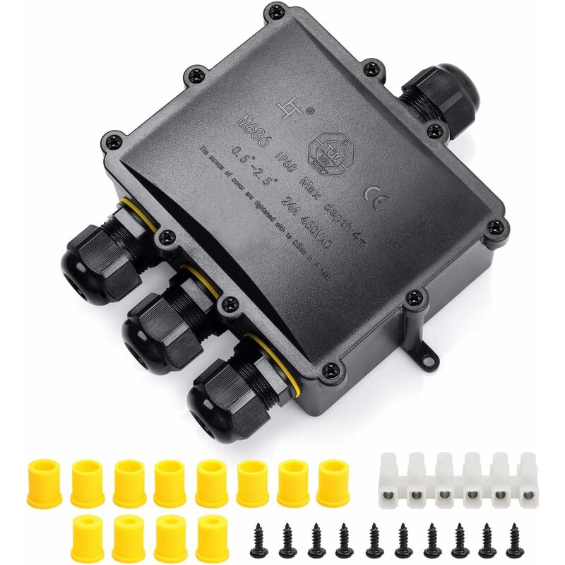 

Caja de conexiones impermeable Outdoor IP68 Cable 4 vías más grande, Conector de caja de conexiones eléctricas para cable Ø 4 a 14 mm, ABS + PVC