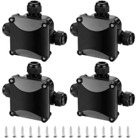 Caja de conexiones KZQ IP68, conector impermeable de 3 vías para cajas de interruptores exteriores, caja de conexiones eléctricas impermeable, Ø 5,5 mm - 10,2 mm/Negro