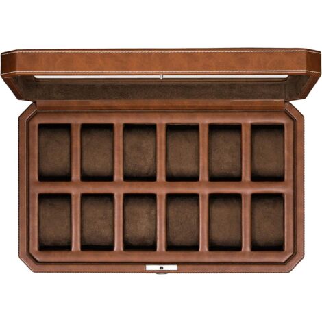 Caja de cuero para 12 relojes: caja de lujo para exhibición y almacenamiento de relojes con forro de microfibra, soporte con cerradura para relojes y joyas de hombre, estante de almacenamiento para ho