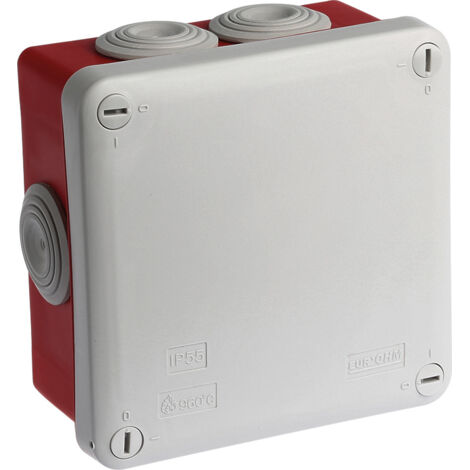 Caja de derivación estanca con fondo rojo - IP55 - 960°C - SUM'OHM 105x105x55mm - 7 entradas