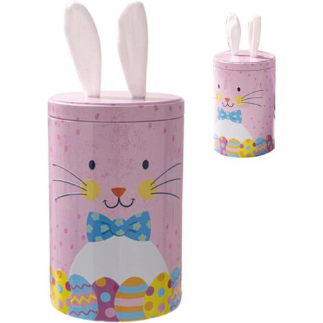 Caja de dulces de Pascua genérica, recipientes pequeños para comida, 16 cm para guardar refrigerios, frascos decorativos de metal con tapa, 10,5 x 10,5 x 16,5 cm, regalos para fiestas, embalaje para r