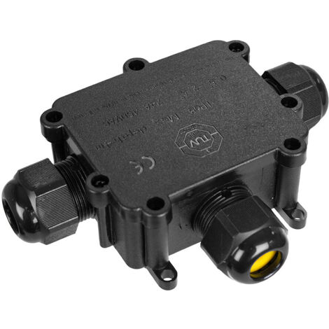 CAJA DE EMPALMES AEREA PARA EXTERIOR ESTANCA CON 3 PRENSAESTOPAS IP68 PARA EXTERIOR 9,3x7,3x3,8cm BLACK SERIES SOLERA (RETRACTILADO) BK-3PT