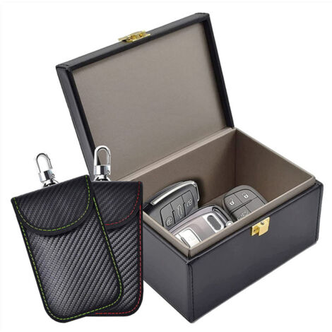 Caja de Faraday con 2 bolsillos Faraday, protección para llaves de coche, caja fuerte para llaves de coche sin llave con protección RFID antirrobo y bloqueo de señal para llaves de coche.