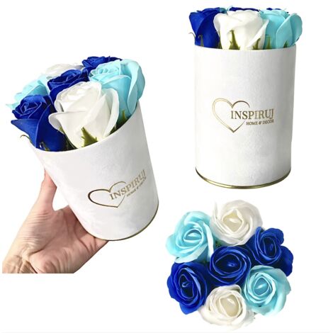 Caja de flores Inspiruj - Caja blanca con rosas de jabón - n.° 3 Blue Mix
