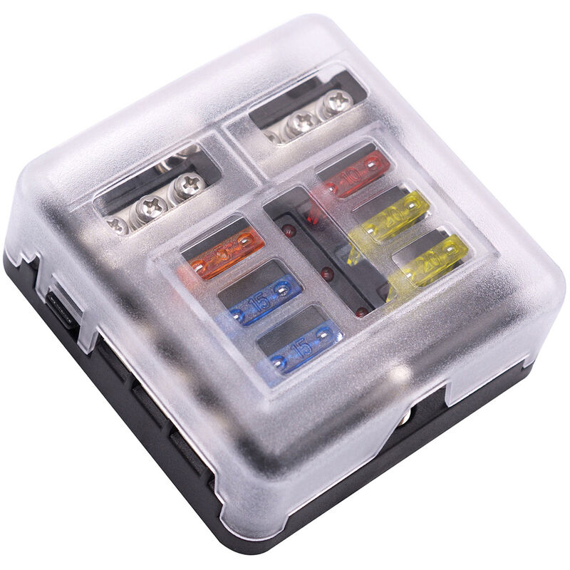 

Caja de fusibles, con bus negativo, con indicador LED, para barco, furgoneta, coche, camion,6 vias