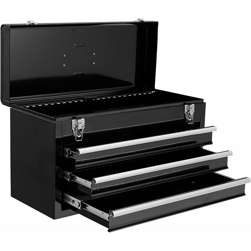

Caja de Herramientas Almacenamiento Metálica Portátil 3 Cajones + Bandeja 52x21,8x30 cm Negro