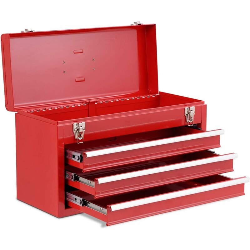 

Caja de Herramientas Almacenamiento Metálica Portátil 3 Cajones + Bandeja 52x21,8x30cm Rojo