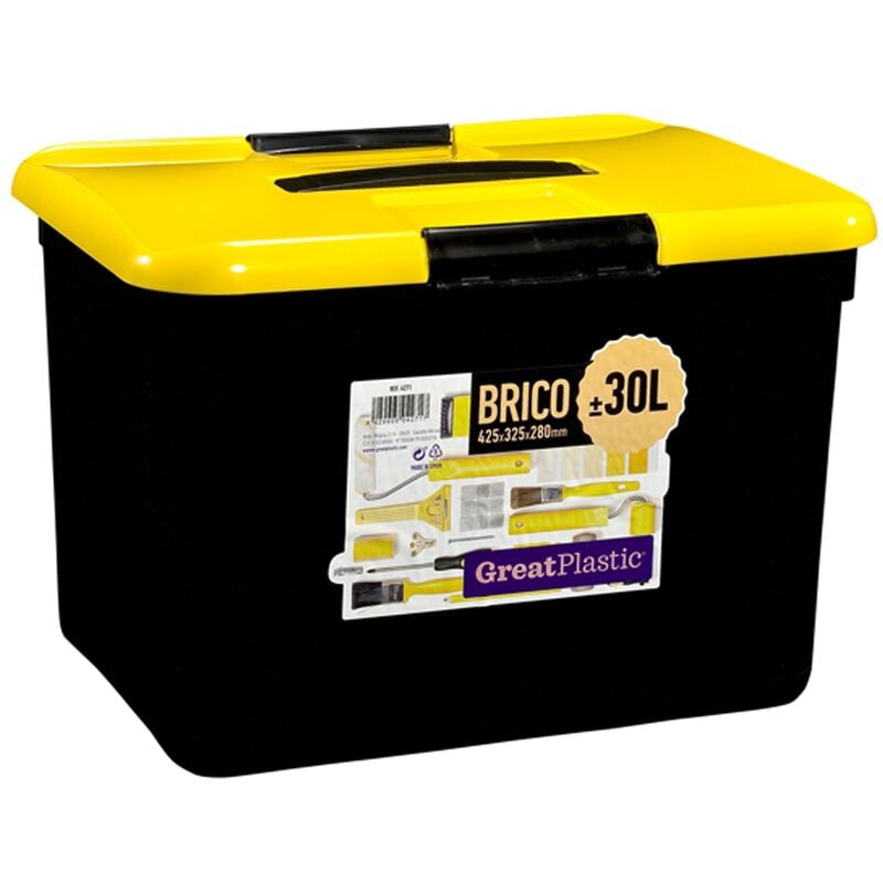 

Great Plastic - Caja de herramientas con asa en color negro de 30 litros