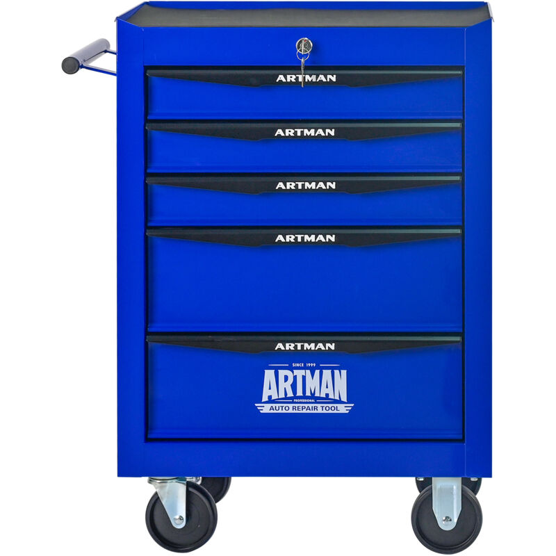 Caja de herramientas metálica con ruedas y 5 cajones, armario para herramientas con guías con cojinetes de bolas, organizador de caja de herramientas