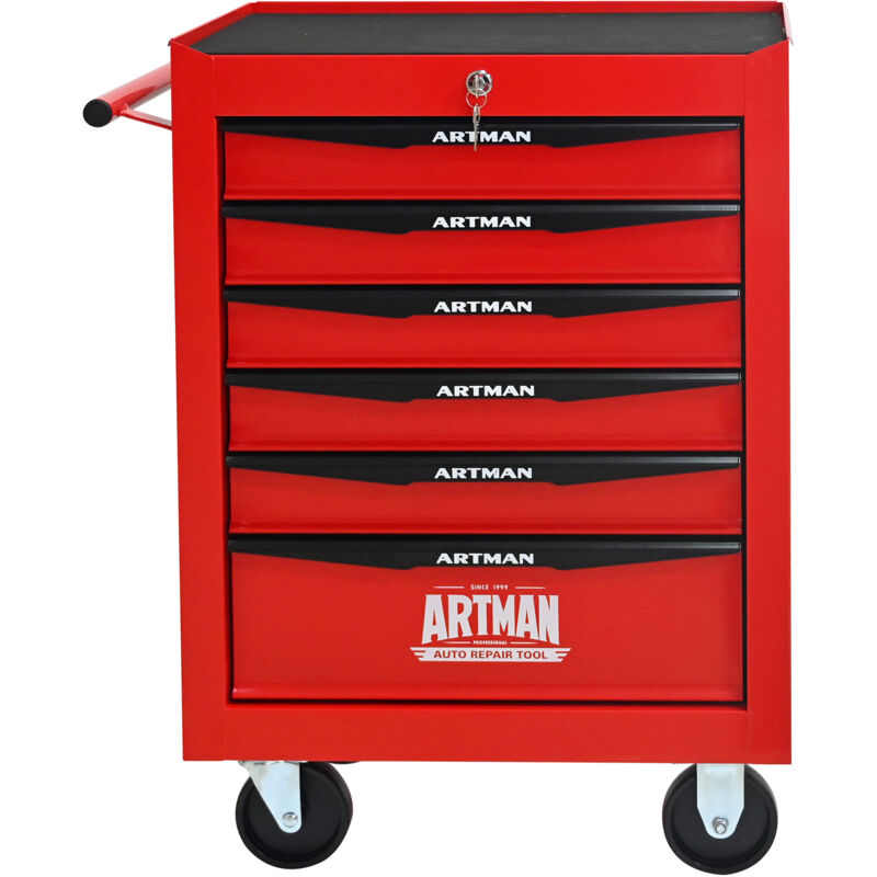 Caja de herramientas metálica rodante con 6 cajones, armario para herramientas con guías con cojinetes de bolas, organizador de caja de herramientas