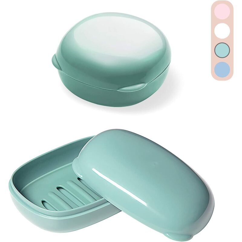 

Caja de jabón de viaje de plástico de 2 piezas con tapa y desagüe, adecuada para viajes, senderismo, ducha, baño, escuela, gimnasio, verde