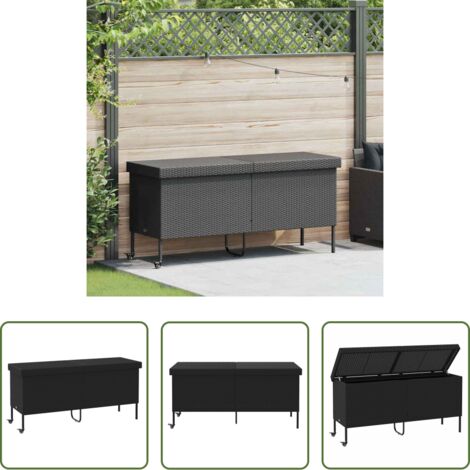 Caja de jardín -  Caja almacenaje jardín ruedas ratán sintético negro 160x55x75cm