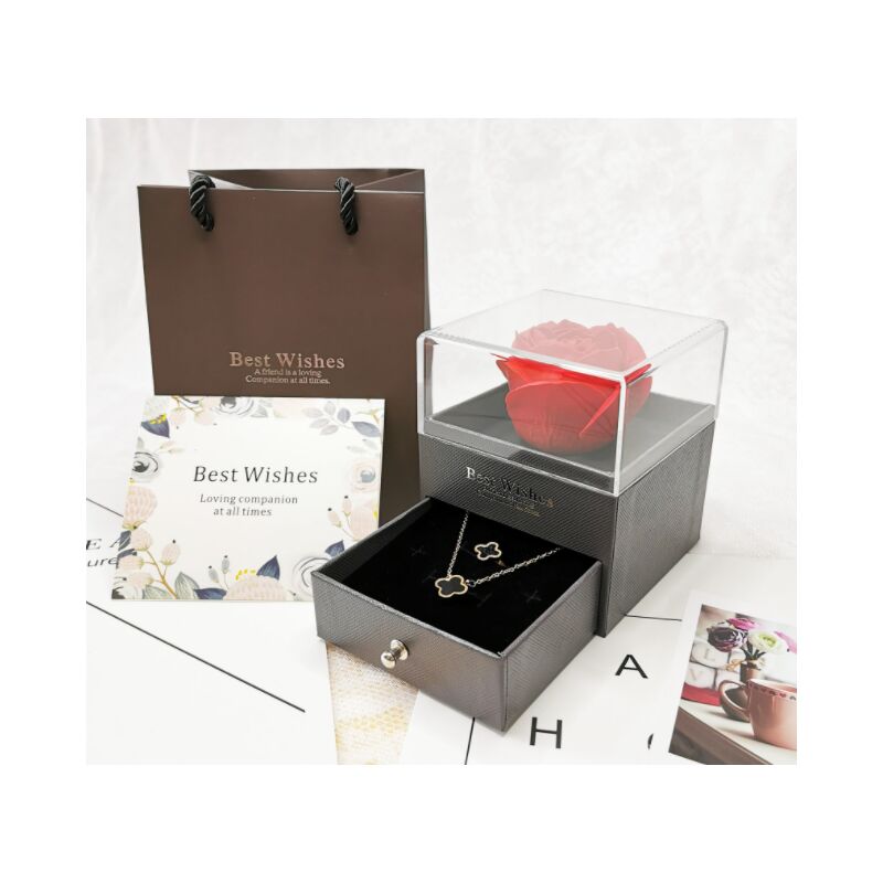 

Caja de joyería de rosa eterna rosa artificial La bella y la bestia Caja de joyería rosa de San Valentín Regalos románticos para esposa / novia / día