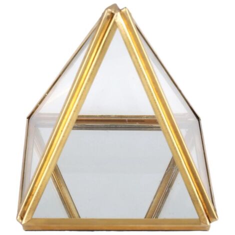 Caja de joyería decorativa de cristal con forma de pirámide dorada para regalo de cumpleaños o boda.