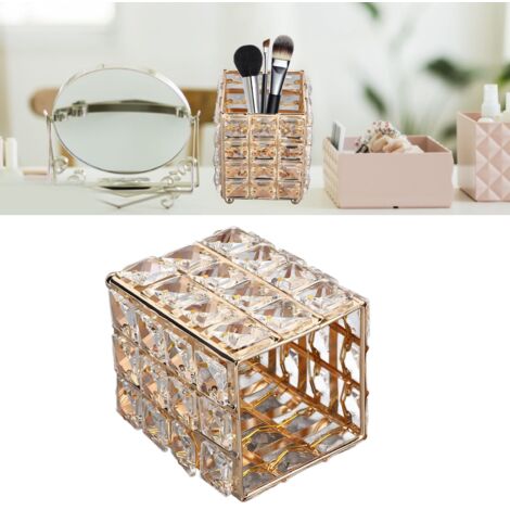 Caja de joyería decorativa de cristal en estilo dorado con espacio para guardar accesorios (8 cm).