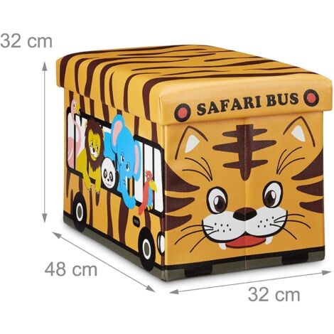 Caja de juguetes de material sintético tapa de caja taburete otomano plegable para niños naranja 1300007812