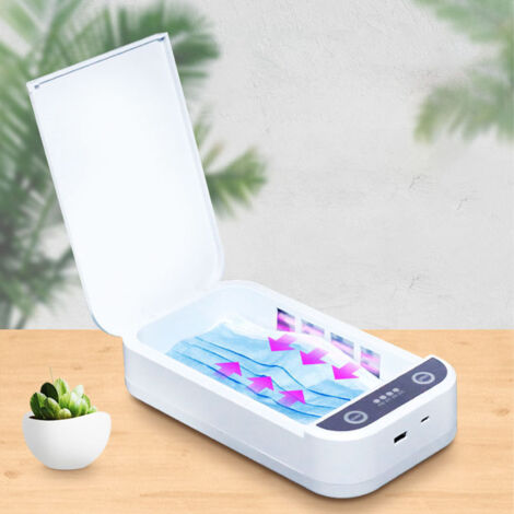 Caja de limpieza UVC – Almacenamiento compacto para smartphones y joyas – Portátil y recargable por USB – Bicarbonato UV sin productos químicos